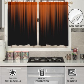 AAtter Orange and Black Window Curtains for Kitchen Terracotta Boho Striped Abstract Gradient Small Short Home Living Room Bedroom Bathroom Drapes Treatment Fabric 1 Pair, 27.5" W x 39" L, Modern