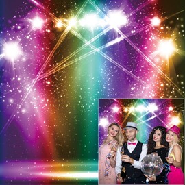 YongFoto 7x7ft Rainbow Color Stage Backdrop Glitter Sparkle Purple Pink Orange Green Spot Light Photography Background Birthday Discos Rock Music Glow Neon Graduation Prom Party Carnival Photo Booth