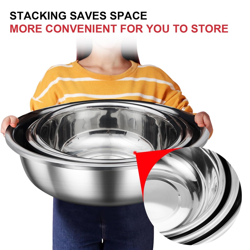Domensi Set of 3 Extra Large Stainless Steel Mixing Bowls