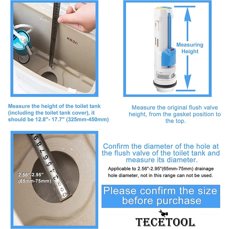 Toilet Flush Valve Replacement Kit 2 Inch Universal Water-Saving Toilet