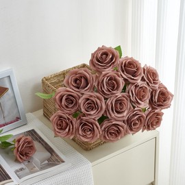 IUKnot 50pcs Dusty Roses Artificial Flowers Bulk,Fake Roses Silk Flower with Stems Realistic Flowers for Wedding Centerpiece Home Party Decor