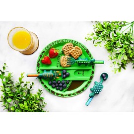 Constructive Eating Dinosaur Plate for Toddlers, Infants, Babies and Kids - Flatware Toys are Made in The USA Using Materials Tested for Safety