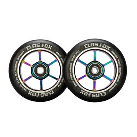 CLAS FOX Pro Stunt Scooter Wheels 100mm One Pair with ABEC-9 Bearings CNC Metal Core(2pcs) (Black rainbow)