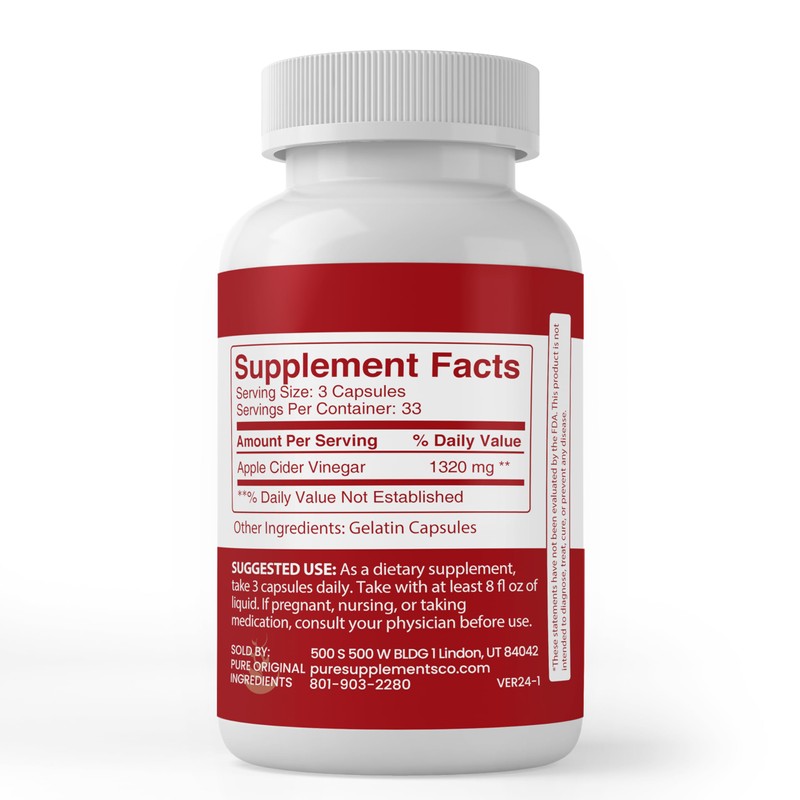 Pure Original Ingredients Apple Cider Vinegar, (100 Capsules) Always Pure,