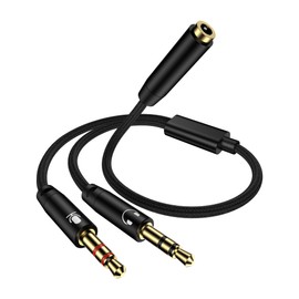 Headphone Splitter Adapter for Computer, 3.5mm Headset & Mic 2-in-1 Dongle Converters Braided Y Separator Cable Cord Compatible with Gaming, PC, Speaker, Laptop - Female to 2 Male Aux Audio Adaptor