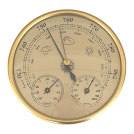 Barometer 3 in 1 Barometer Indoor 5 Inch in Dia Metal Barometer Thermometer Hygrometer Golden Weather Barometer with Temperature Humidity Weather Station for Indoor Outdoor Home