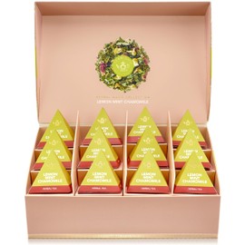 Teabloom Organic Lemon Mint Chamomile Pyramid Tea Presentation Box, 12 Herbal Tea Blends, Whole-Leaf Pyramid Tea Sachets