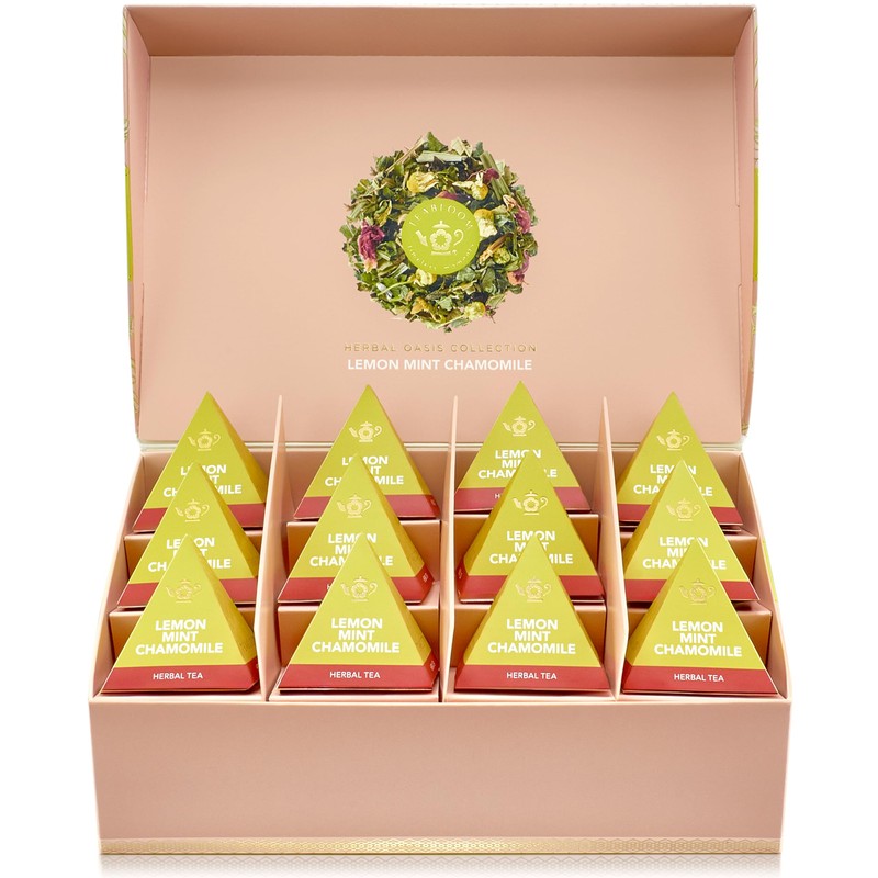 Teabloom Organic Lemon Mint Chamomile Pyramid Tea Presentation Box, 12