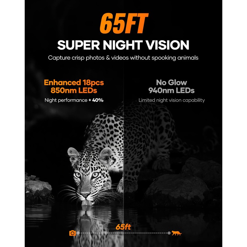 Solar Trail Camera 64MP 4K, 6000mAh Wildlife Camera with Night