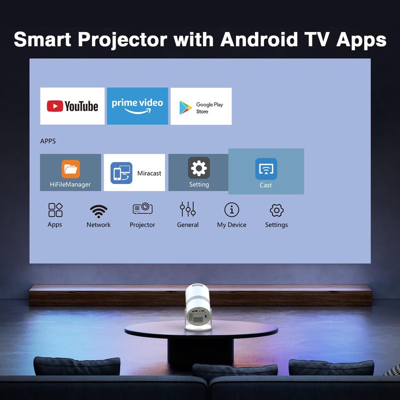 GKLPO Built-in Apps Projector 4K with WiFi 6 and Bluetooth,