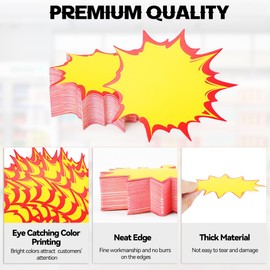 HMIEPRS Pack of 300 Fluorescent Burst Sales Signs, Starburst Retail Discount Price Tags Labels, Blank Price Labels Display Signs for Shop, Supermarkets (11 x 10 cm)