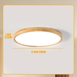 CRFASIBE Modern LED Ceiling Light, Round Ceiling Light, Wood Grain, 18 W Diameter 30 cm, Three-Colour Ceiling Light for Bedroom, Living Room, Kitchen, Dining Room, Hallway