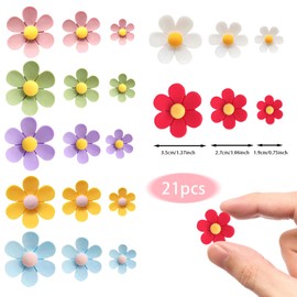 21pcs Flower Fridge Magnets 3 Types Fridge Magnets 3D Magnetic Refrigerator Decoration Colorful Cute Daisy Refrigerator Magnets for Crafts, Magnetic Whiteboard, Kitchen, Office, School (7 colors)