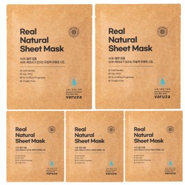 varuza] Real Natural Sheet Mask – EWG VERIFIED, Vegan Face Mask for Hydration, Non-GMO, No Artificial Fragrance, Made in Korea (5 PACK, BLUE AMPOULE)