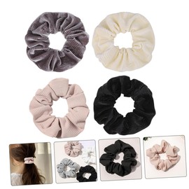 WOONEKY 4 pcs Velvet Hair Scrunchies for Women Elastic Ponytail Holders in Solid Colors Stretchy Hair Ties for Girls
