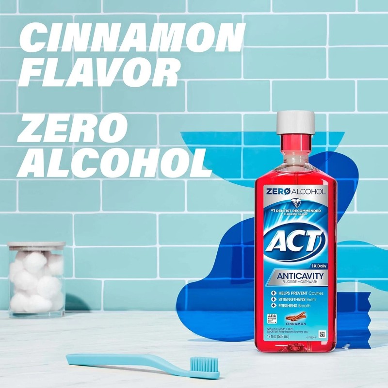 ACT Anticavity Fluoride Mouthwash With Zero Alcohol, Cinnamon, 18 Fl