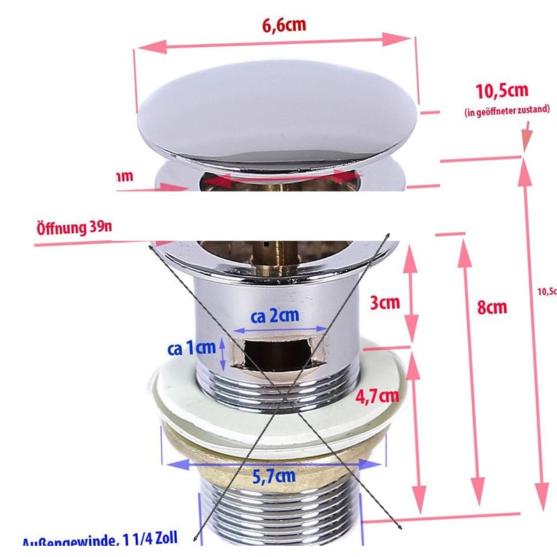 Round Lid Drain Valve Push Up for Sink Bathtub PushDR