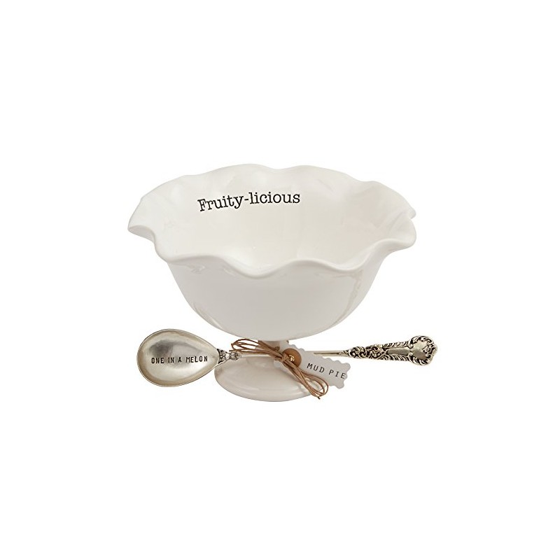 Mud Pie Vintage Inspired Fruit Pedestal Bowl Set, White