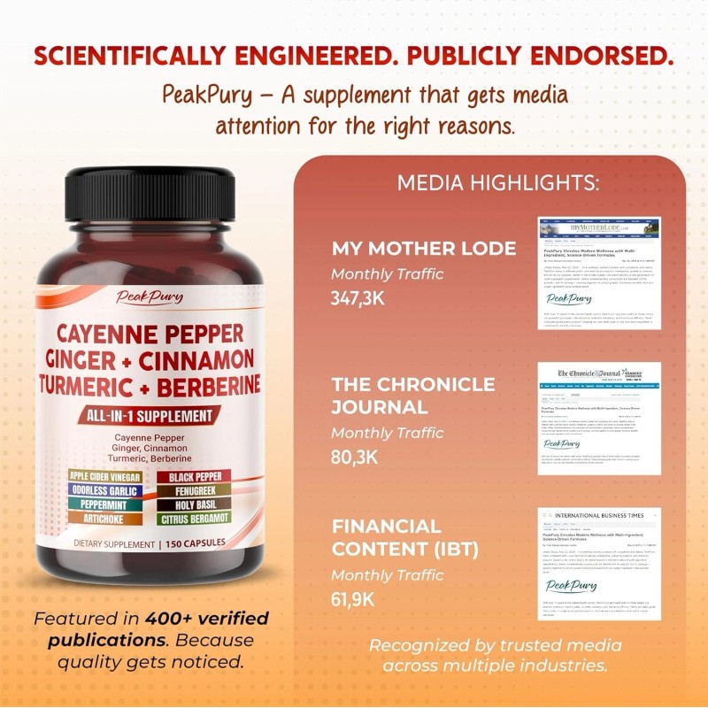 Peak Pury Cayenne Pepper Supplement, Hawthorn Berry, Ginger, Cinnamon, Berberine