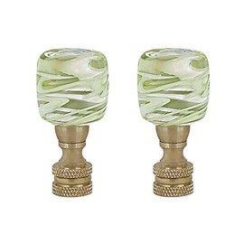 Aspen Creative 24026-42, Clear with Green Grain Glass Lamp Copper, 2" Tall, 2 Pack Finial, Clear & Green