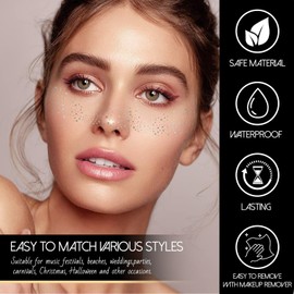 Jemattely Silver Face Makeup Patches Glitter Freckles Face Tattoo Silver Glitter Freckles Sparkle Makeup Patches Waterproof Face Glitter Speckles Patches for Women-10 Count