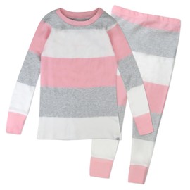 HonestBaby 2-Piece Pajamas Sleepwear PJs 100% Organic Cotton for Baby, Toddler, Kids, Girl, Jumbo Stripe Petal Pink, 4T