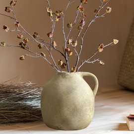 GDSZJLJ Rustic Pottery Vase with Handle, Beige Ceramic Vintage Farmhouse Vase, Handmade Flower Vase for Living Room, Kitchen, Bedroom, Wedding, Farmhouse Decor, 5.6 Inch