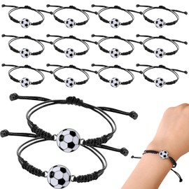 14Pcs Football Bracelets Wristbands, Adjustable Metal Football Charm Bracelet Football Party Bags Fillers Football Friendship Bracelet Braided Rope Bracelets Birthday Party Favors Gift for Kids Boys