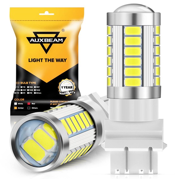 Auxbeam T25 3156 3157 LED Bulbs, 6500K White, Super Bright 4114 3057 4157 3457 4057 LED Backup Reverse Lights for Cars Trucks Motorcycles, 3030-SMD 12V, Pack of 2