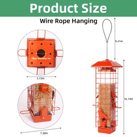 Squirrel Proof Bird Feeder, Metal Mesh Bird Feeder for Outside, Large Capacity and 4 Ports Perches (Orange)