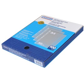 Punched Pockets DONAU PP A4 Cristal 50 Micron in a Box 100pcs / Document Archiving/Type-Crystal Clear/Kind-Reinforced Edge/Material-PP/Colour-Transparent/Format-A4 / Thickness (mm)-50