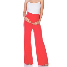 My Bump Women's Maternity Casual Bohemian Damask Palazzo Pants W/Tummy Control(Coral Solid, L)
