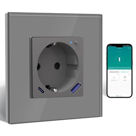 BSEED ZigBee Smart Steckdose mit USB C 20W Schnellladegerät, Steckdose Unterputz für Alexa/Google Home, Stromzähler für Steckdose mit Smart Life/Tuya App, 1 Fach Grau (Gateway Hub erforderlich)