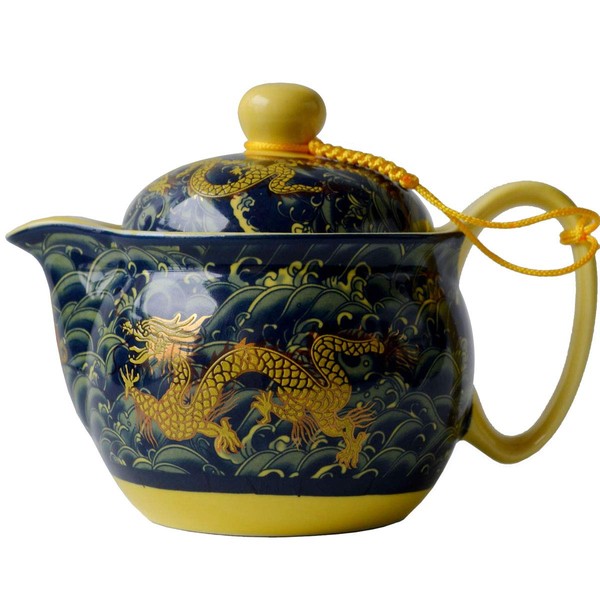 Yxhupot Teapot China Porcelain 12oz Dragon Navy blue Stainless Filtration Infuser for Loose Tea (navy blue)
