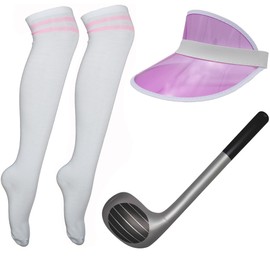 Pub Golf Fancy Dress Set Pub Golf Outfit Kit with Golf Visor, Inflatable Golf Club and Pub Golf Socks, Pub Golf Accessories Golf Outfit Fancy Dress Mens and Womens Golf Costume, Hot Pink