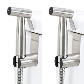 SassyAstra Handheld Toilet Bidet Sprayer — Adjustable Water Pressure, with Hose, Feminine & Pet Wash Kit, Bathroom Hygiene Attachment for Cloth Diaper Cleaning (Quick Install, Stainless Steel) 2Pack