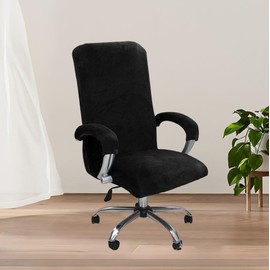 Office Chair Cover Velvet Fit Office Chair Cover Full Cover with Armrest Cover (Black, XL)