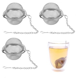 3PCS Tea Strainer Ball,Mesh Snap Ball Tea Strainer with Chain Lock,Stainless Steel Tea Ball Strainers,Ball Tea Strainers for Loose Tea for Loose Leaf Tea and Mulling Spices