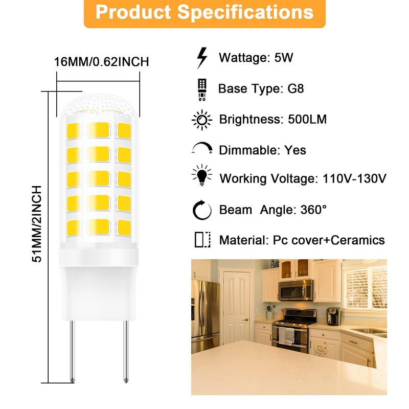G8 Led Bulb Dimmable for GE Microwave Oven, 120V 50W