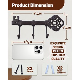 gardmate Wall Hooks for Hanging - Cast Iron Vintage Decor Coat Rack with Mounting Screw Kit - Vintage Design Hat Hook for Kitchen, Entryway - Heavy Duty Key Racks for Wall(Key Shape)