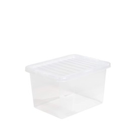 1x 24L Litre Crystal Clear Plastic Storage Box With Lid Transparent Storage Containers Stackable & Nestable Container For Kitchen Bedroom Garage Office Home & Made in UK