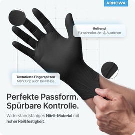 Arnomed Disposable Gloves Pack of 100/Box, Black S Disposable Gloves, Powder-Free and Latex-Free Nitrile Gloves, Gloves in Size S, M, L and XL