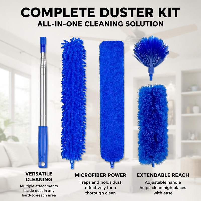 Deep Cleaning Kit - Extendable Duster - Cobweb Duster -Gloves