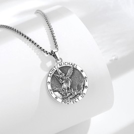 Exltoy 925 Sterling Silver St Michael Necklace, St Michael Pendant for Men Women, san miguel arcangel medalla Amulet Archangel Michael Necklace, Saint Religious Jewelry Catholic Gifts for Him or Her