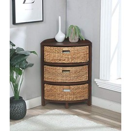 eHemco 3 Tier X-Side Corner Table/Cabinet Storage with 3 Baskets (Walnut)
