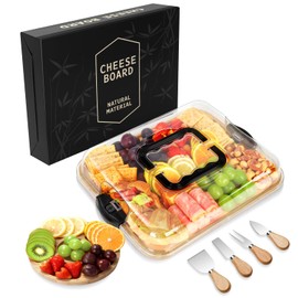 OIIVPWUL Charcuterie Boards,Bamboo Charcuterie Board with Lid&Cheese Tray Set, Portable Travel Charcuterie Board, Gifts for Housewarming, Weddings & Women
