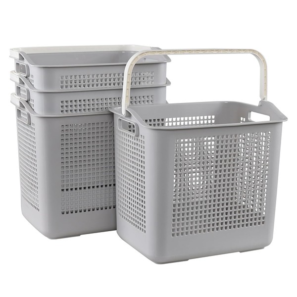 Ggbin 35 L Plastic Dirty Clothes Basket with Handle, 4-Pack