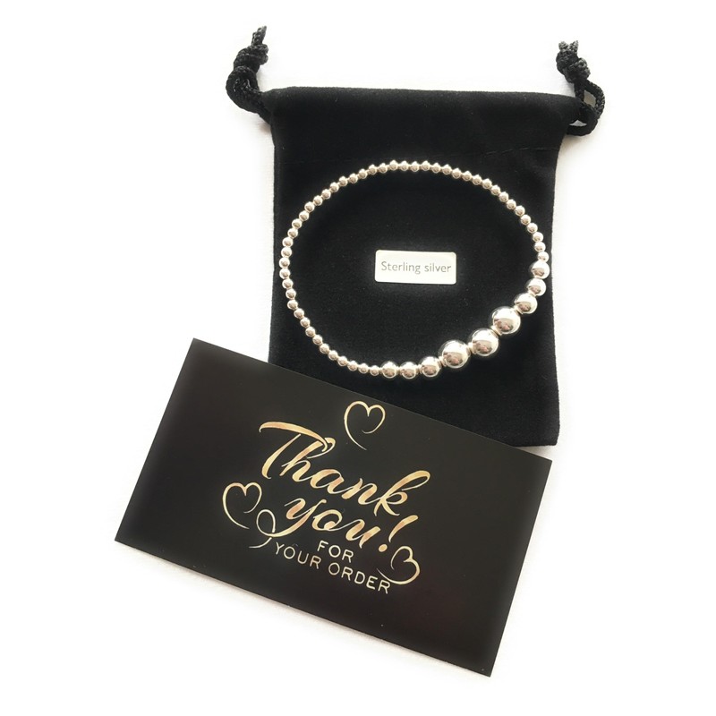 Sterling Silver 925 Beaded Stretch Graduated Design Bracelet