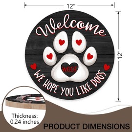 Deroro Welcome We Hope You Like Dogs Front Door Sign, Dog Cat Paw Print Black Farm Wood Door Hanger Outdoor Porch Decor, Woof Farmhouse Wooden Wreath Indoor Wall Hanging Decoration Dog Lover Gifts