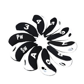 Sword &Shield sports 10pcs/Set Golf Iron Club Head Covers with Numbers Neoprene Top Window Iron Covers(White&Black)